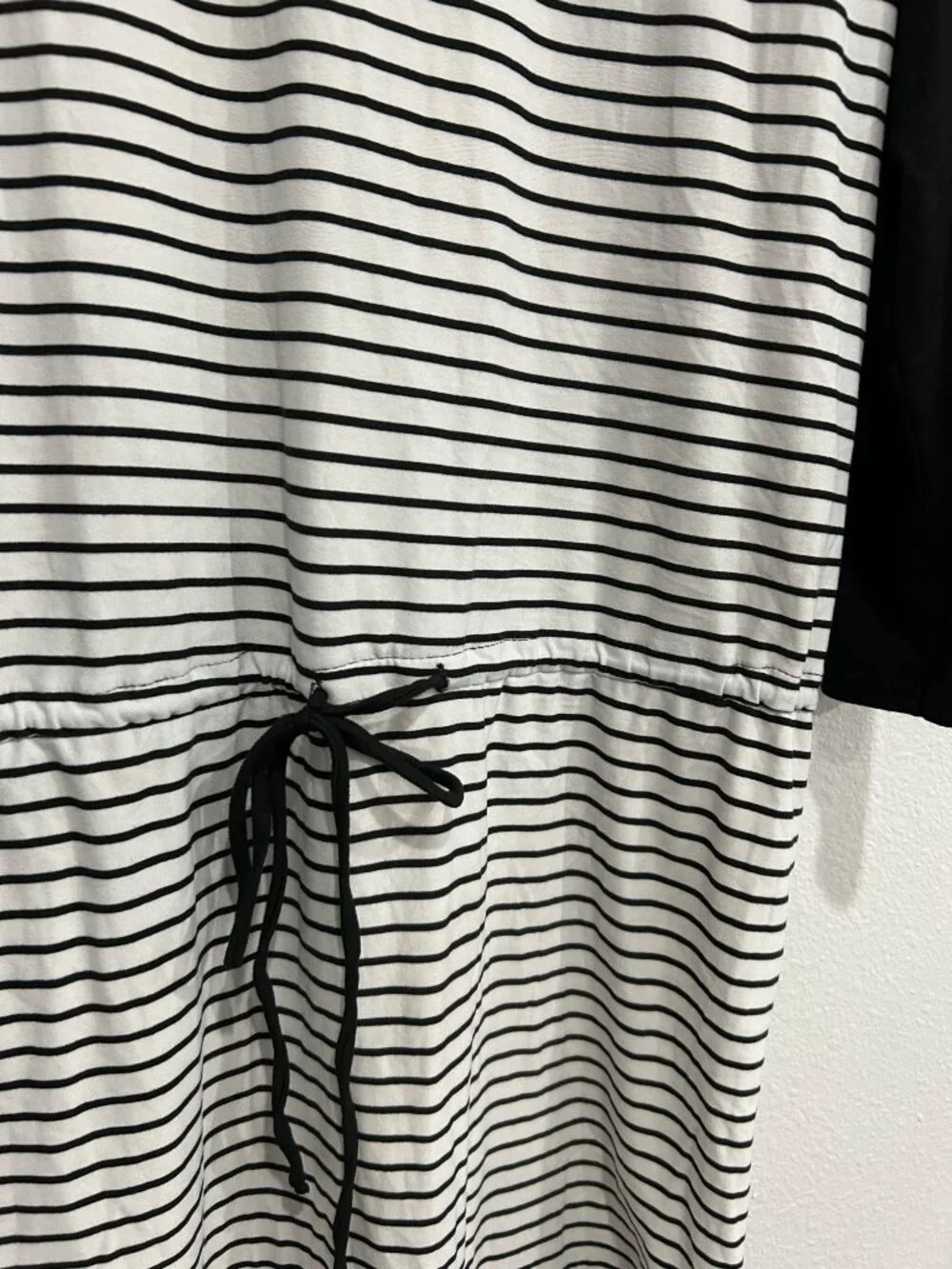 Lorena Rose Black White Striped Long Sleeve Dress Drawstring Waist
